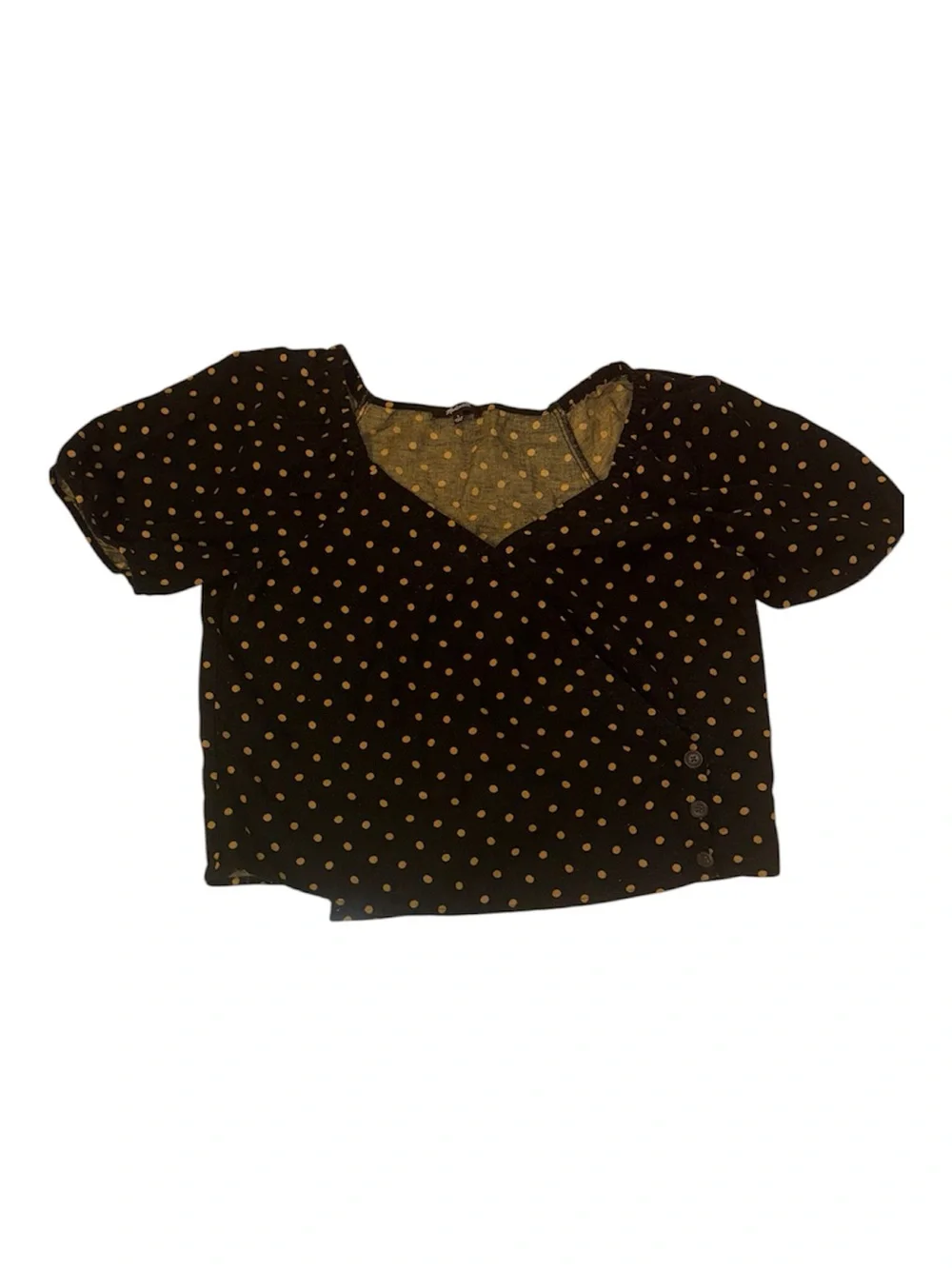 Madewell Black V-Neck Short Sleeve wrapTop with Mustard Polka Dots size large